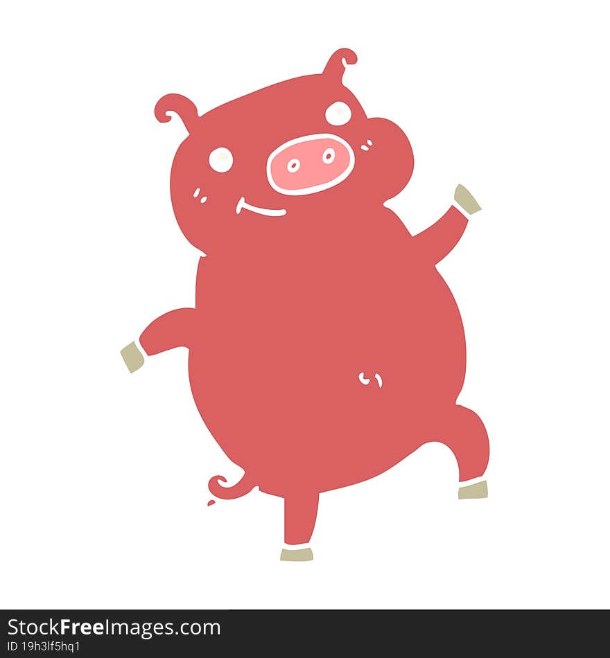 flat color style cartoon dancing pig