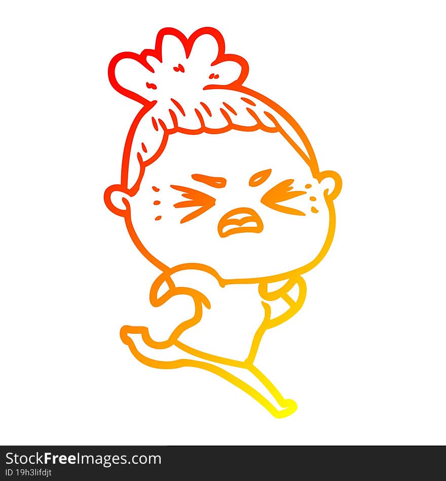 warm gradient line drawing of a cartoon angry woman