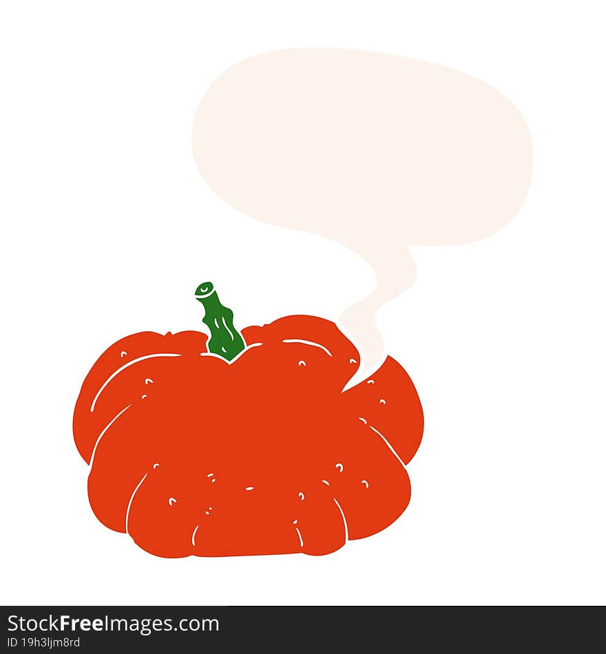 cartoon pumpkin and speech bubble in retro style