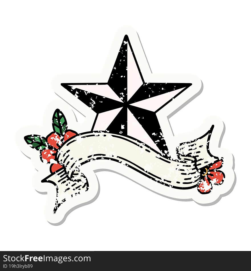 grunge sticker with banner of a star