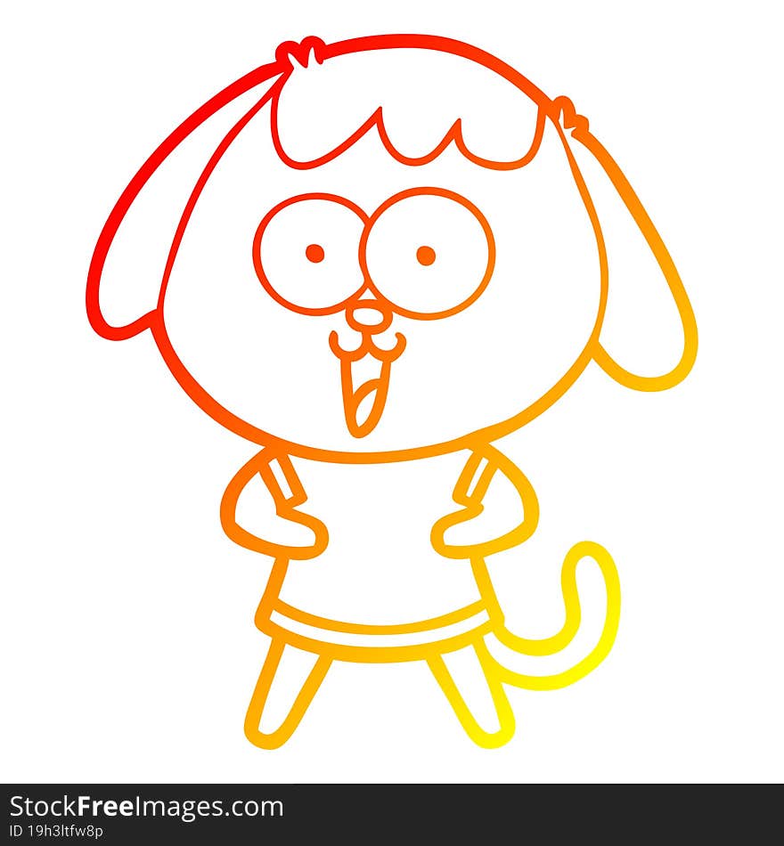 warm gradient line drawing of a cute cartoon dog