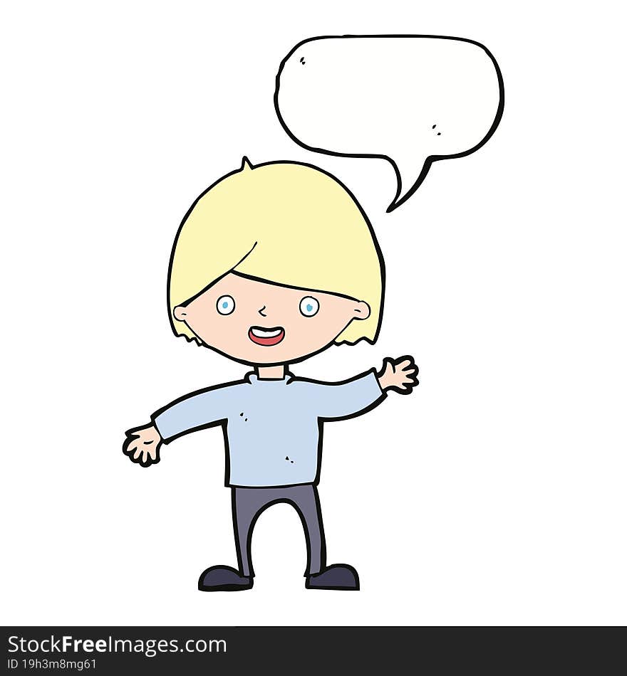 Cartoon Waving Boy With Speech Bubble