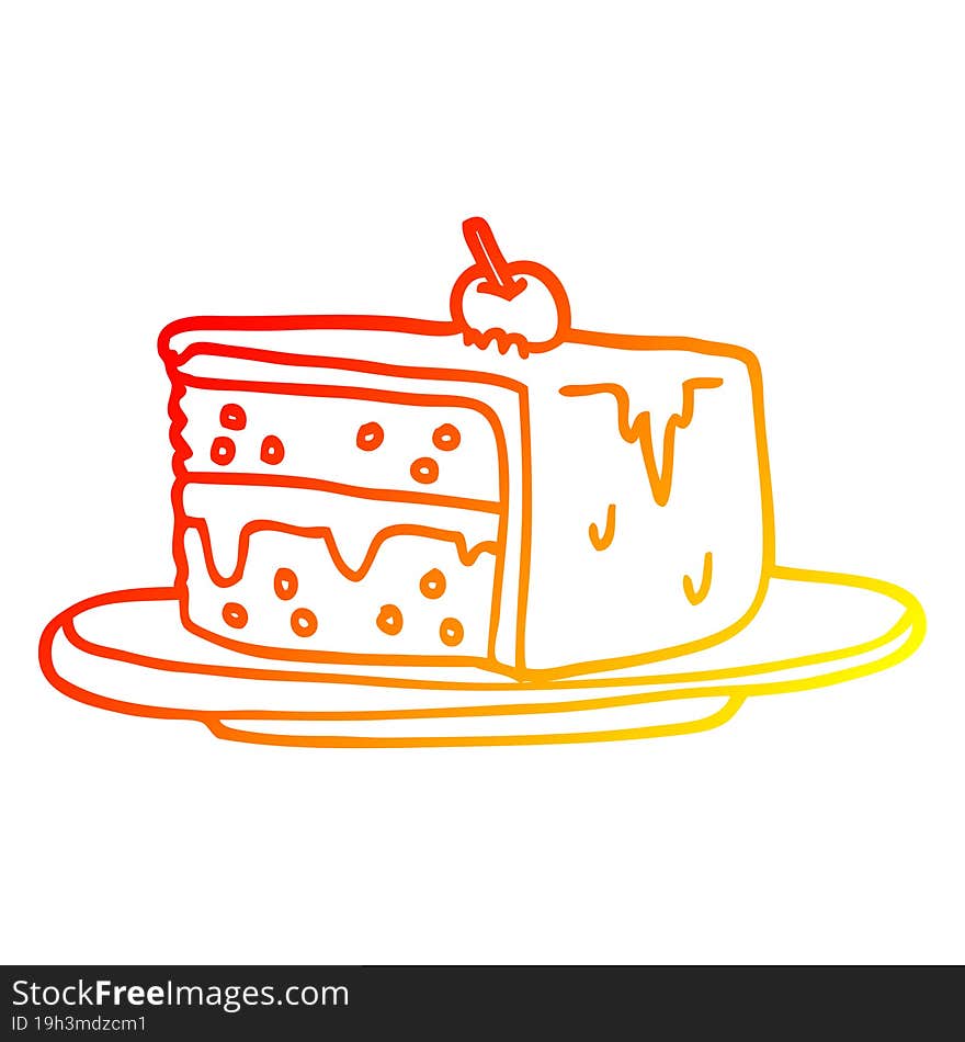 warm gradient line drawing cartoon slice of cake