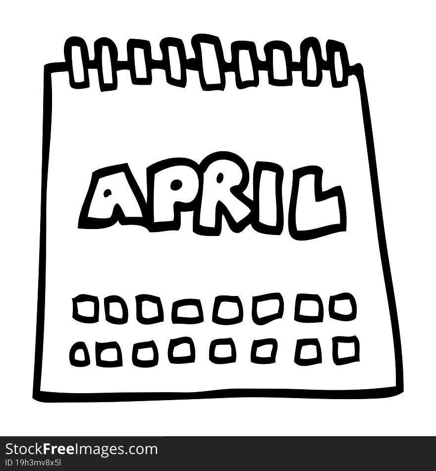 line drawing cartoon calendar showing month of april