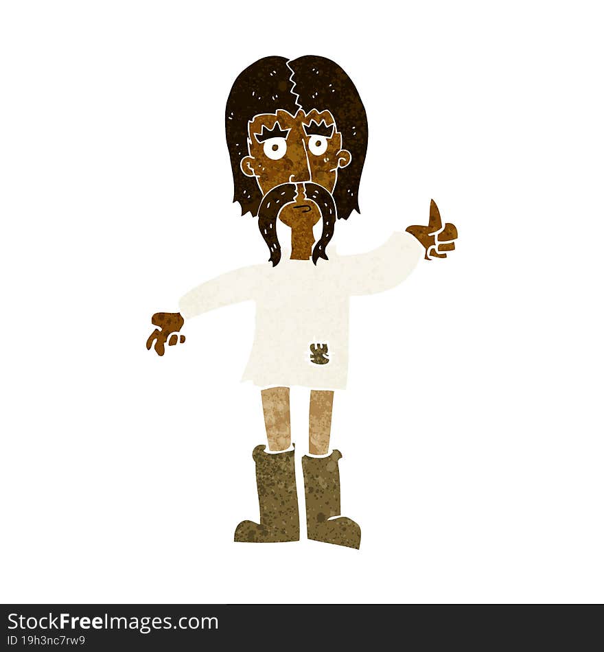 cartoon hippie man giving thumbs up symbol