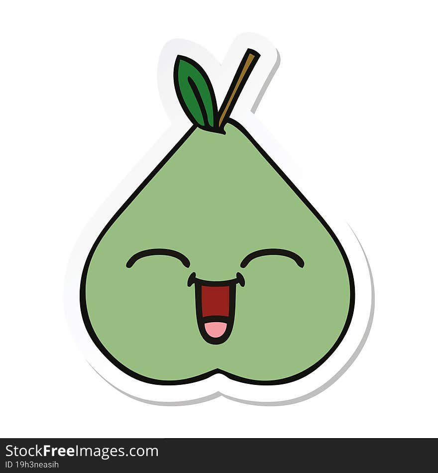 Sticker Of A Cute Cartoon Green Pear