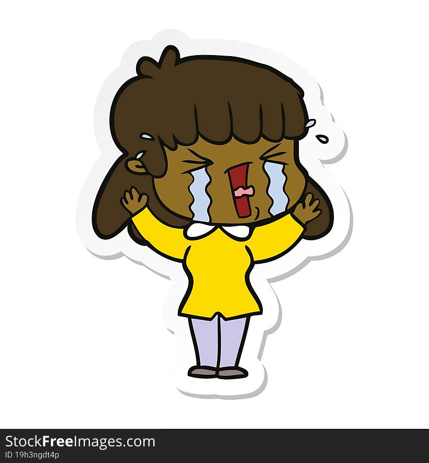 sticker of a cartoon woman in tears