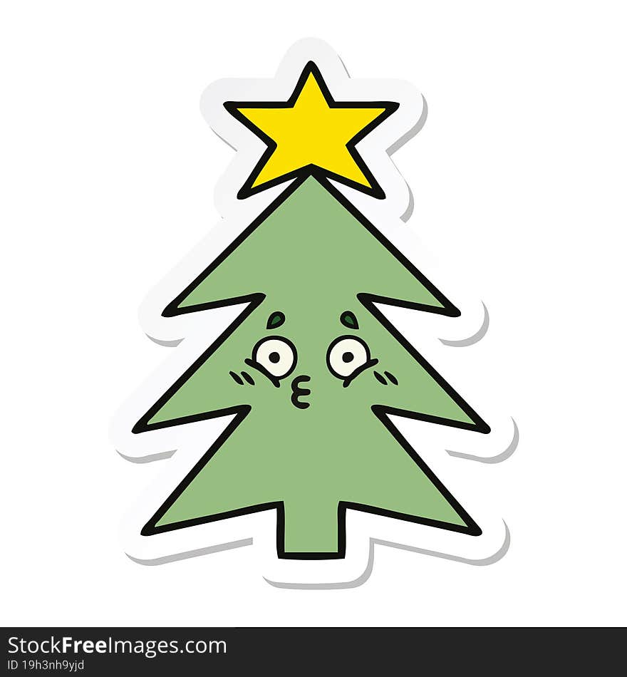 sticker of a cute cartoon christmas tree