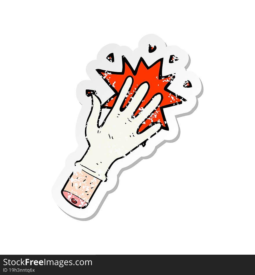 Retro Distressed Sticker Of A Cartoon Rubber Glove