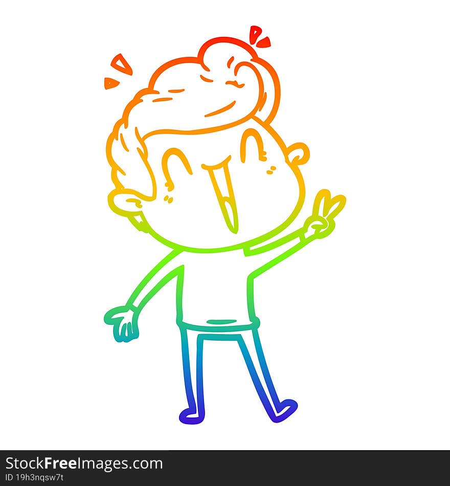 rainbow gradient line drawing of a cartoon excited man