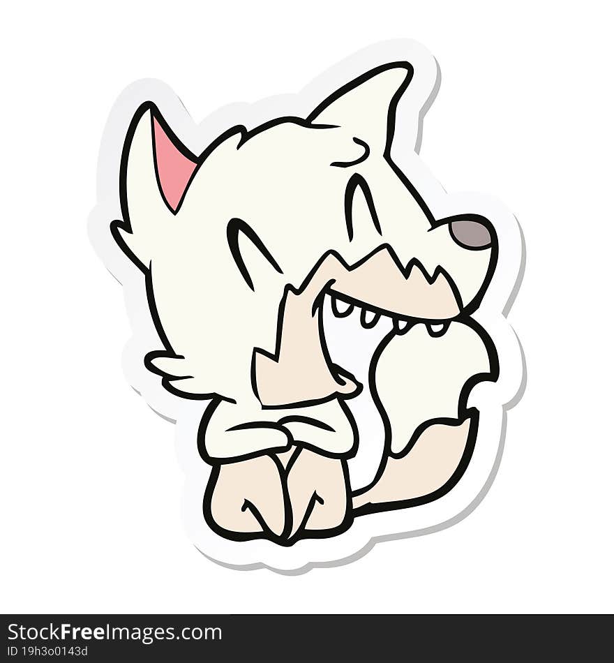 sticker of a laughing fox cartoon