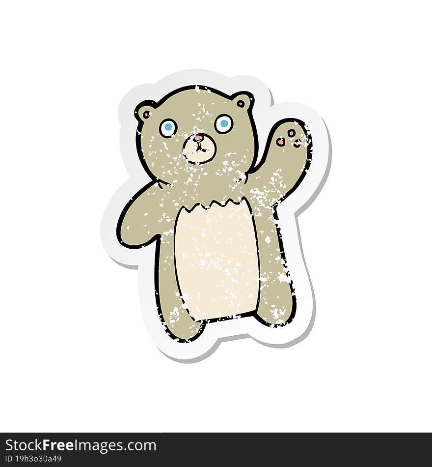 Retro Distressed Sticker Of A Cartoon Waving Bear