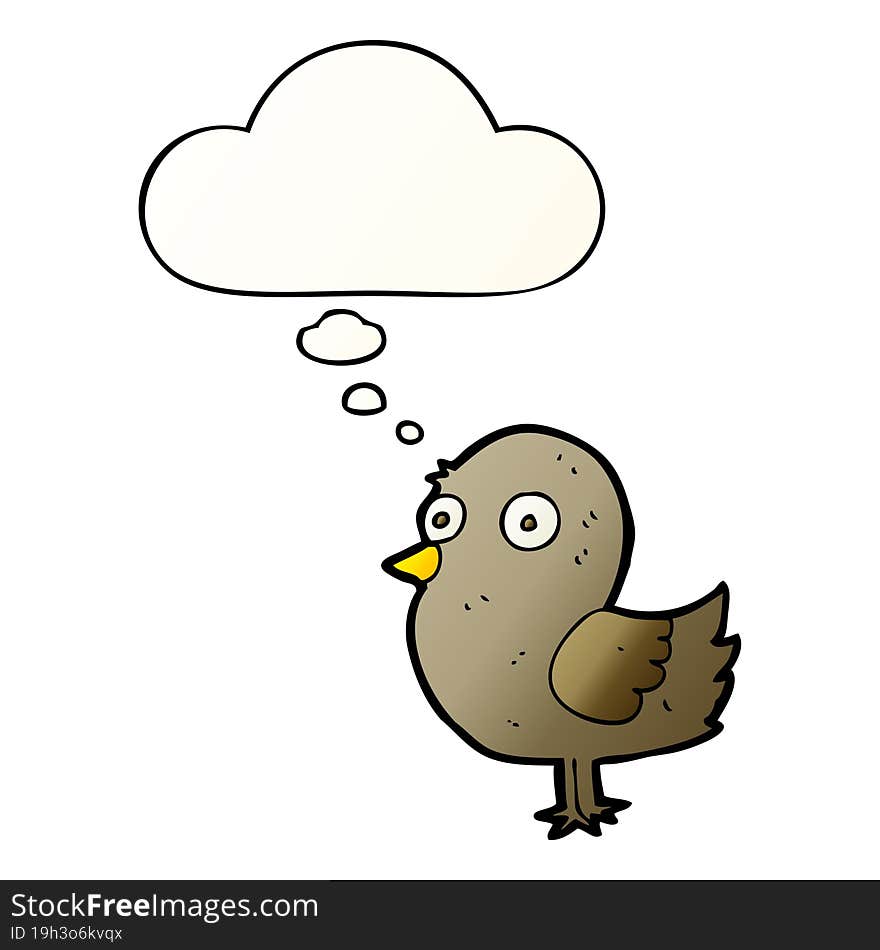 cartoon bird with thought bubble in smooth gradient style