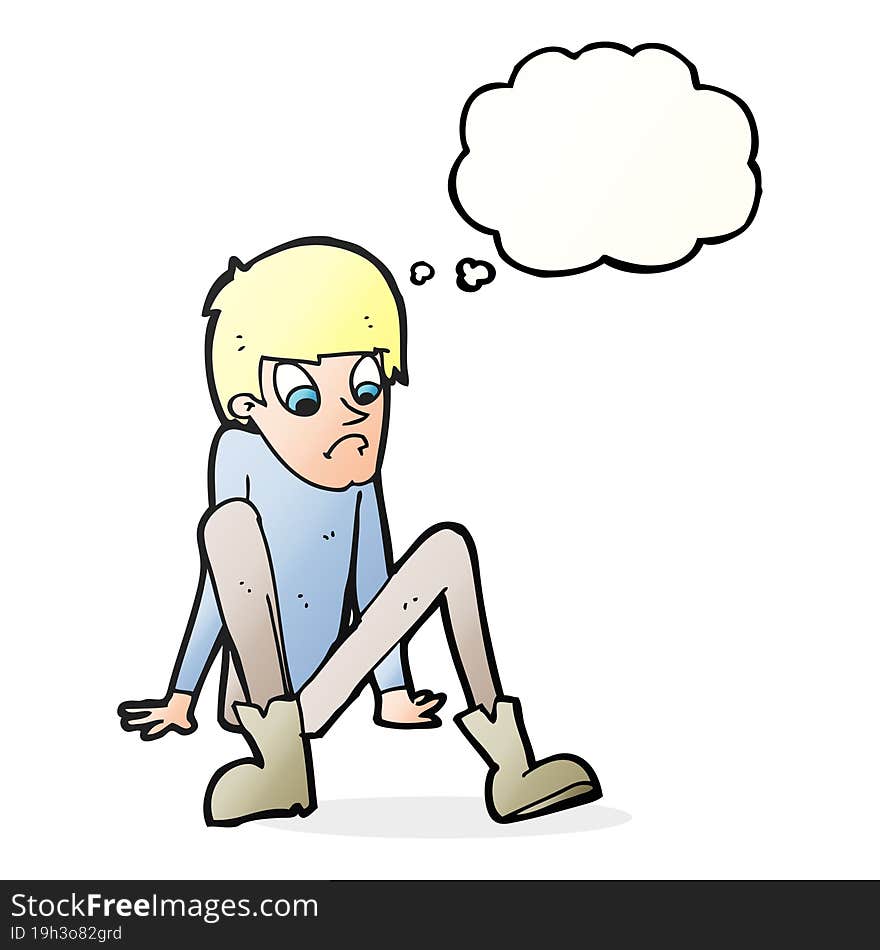 Cartoon Boy Sitting On Floor With Thought Bubble