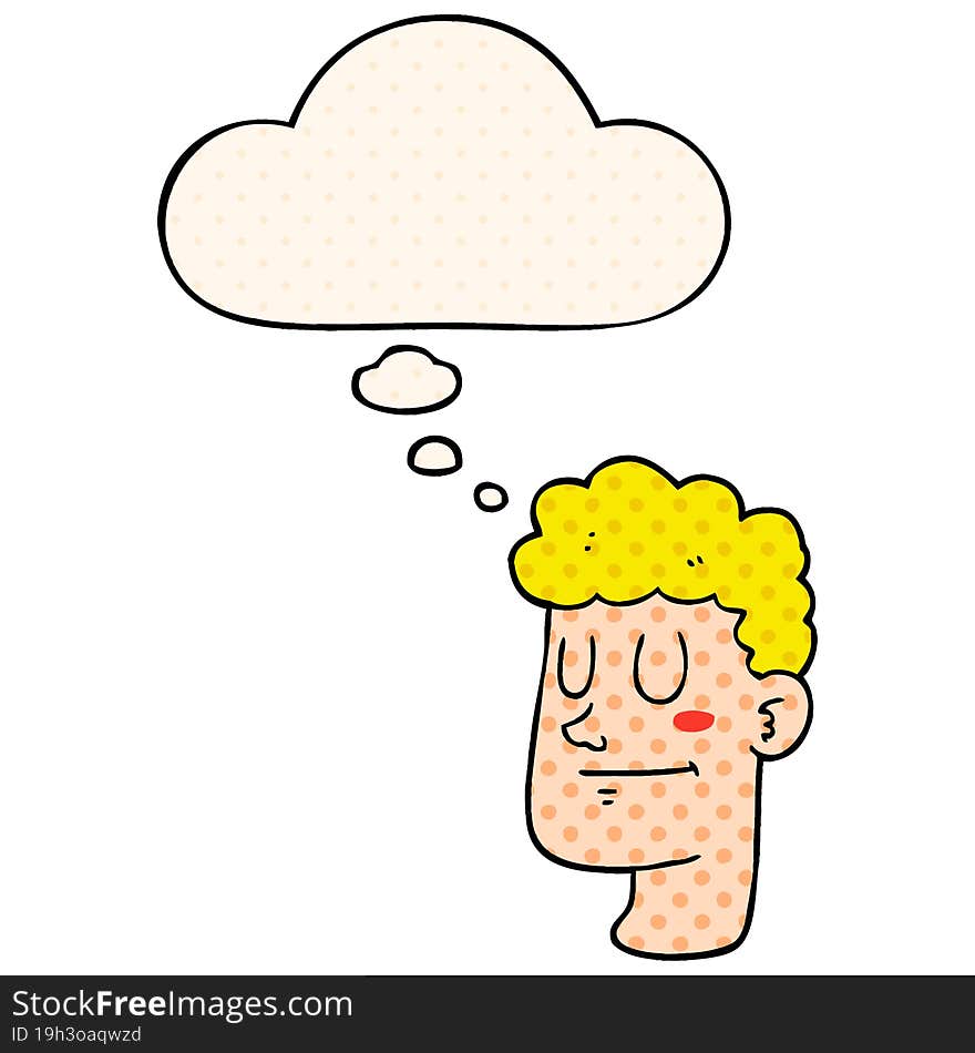 cartoon male face with thought bubble in comic book style