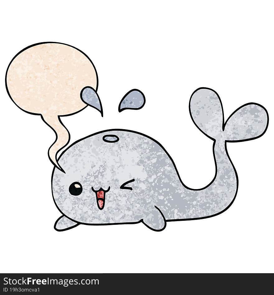 Cartoon Whale And Speech Bubble In Retro Texture Style