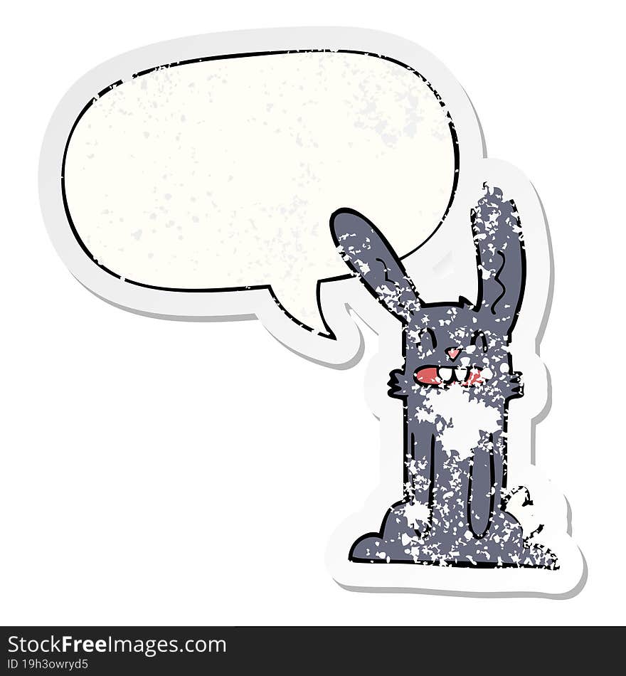 Cartoon Rabbit And Speech Bubble Distressed Sticker