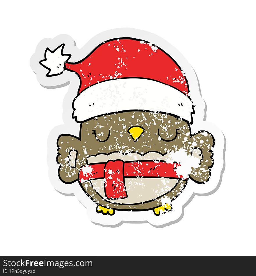 distressed sticker of a cute christmas owl