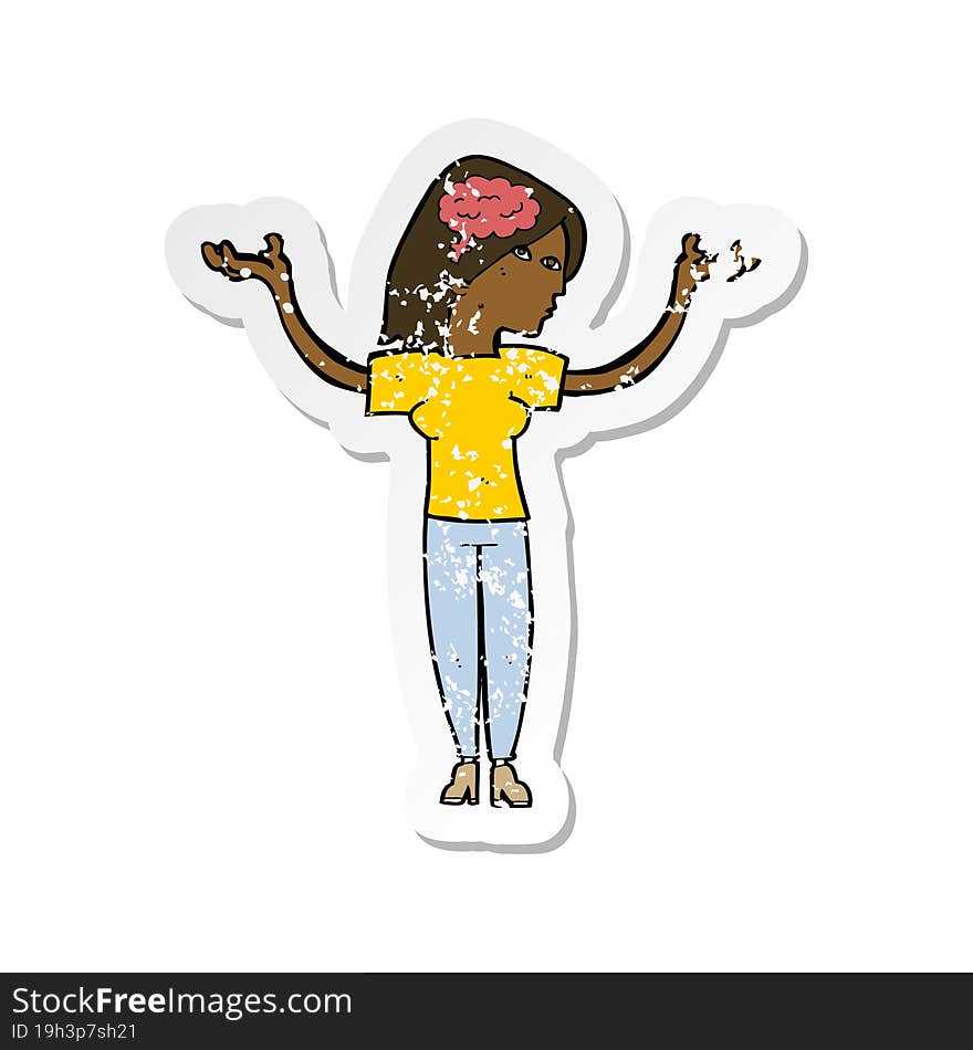 retro distressed sticker of a cartoon intelligent woman