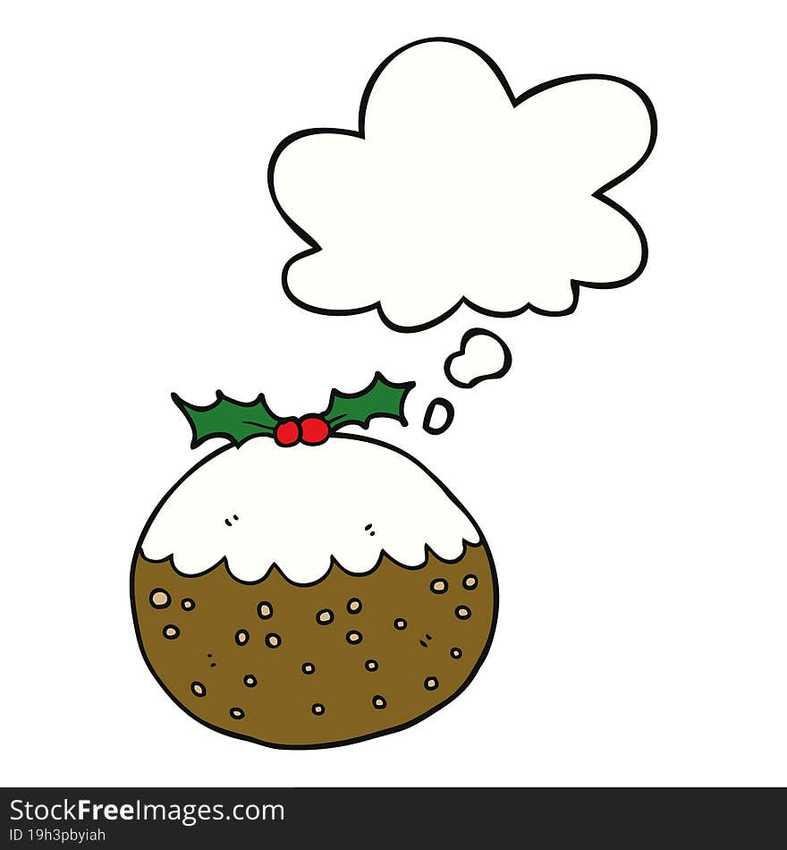 cartoon christmas pudding with thought bubble