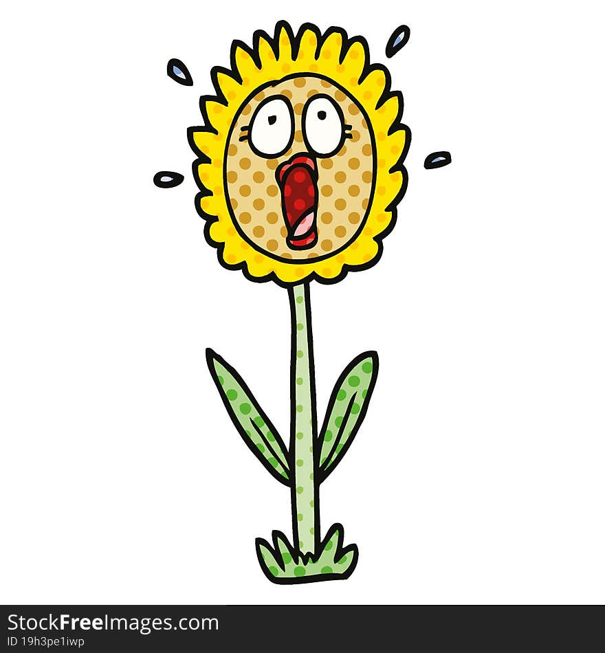 Comic Book Style Cartoon Shocked Sunflower