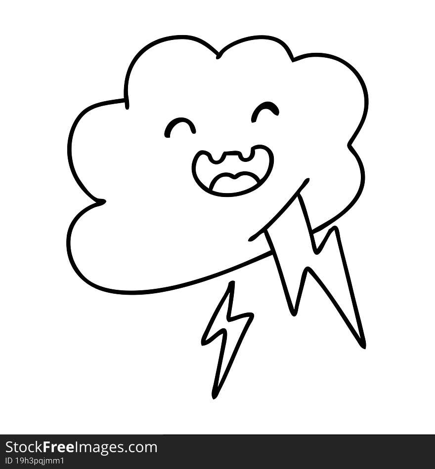 line doodle of a happy storm cloud shooting lightning bolts