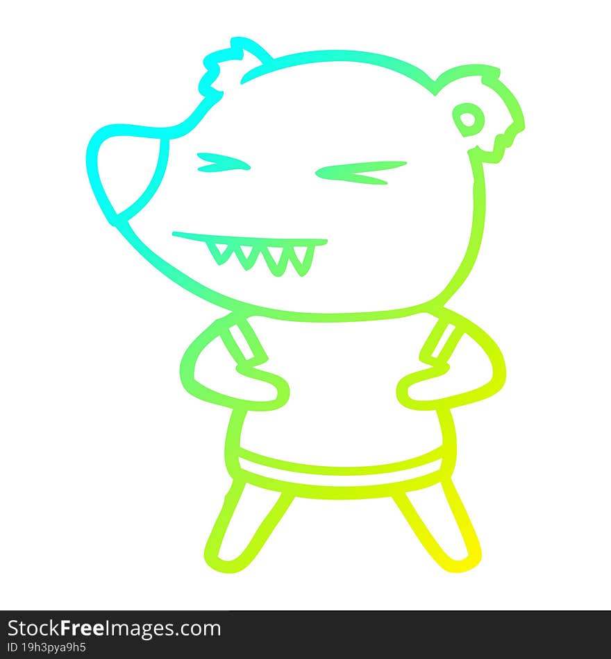 cold gradient line drawing angry bear cartoon in t shirt