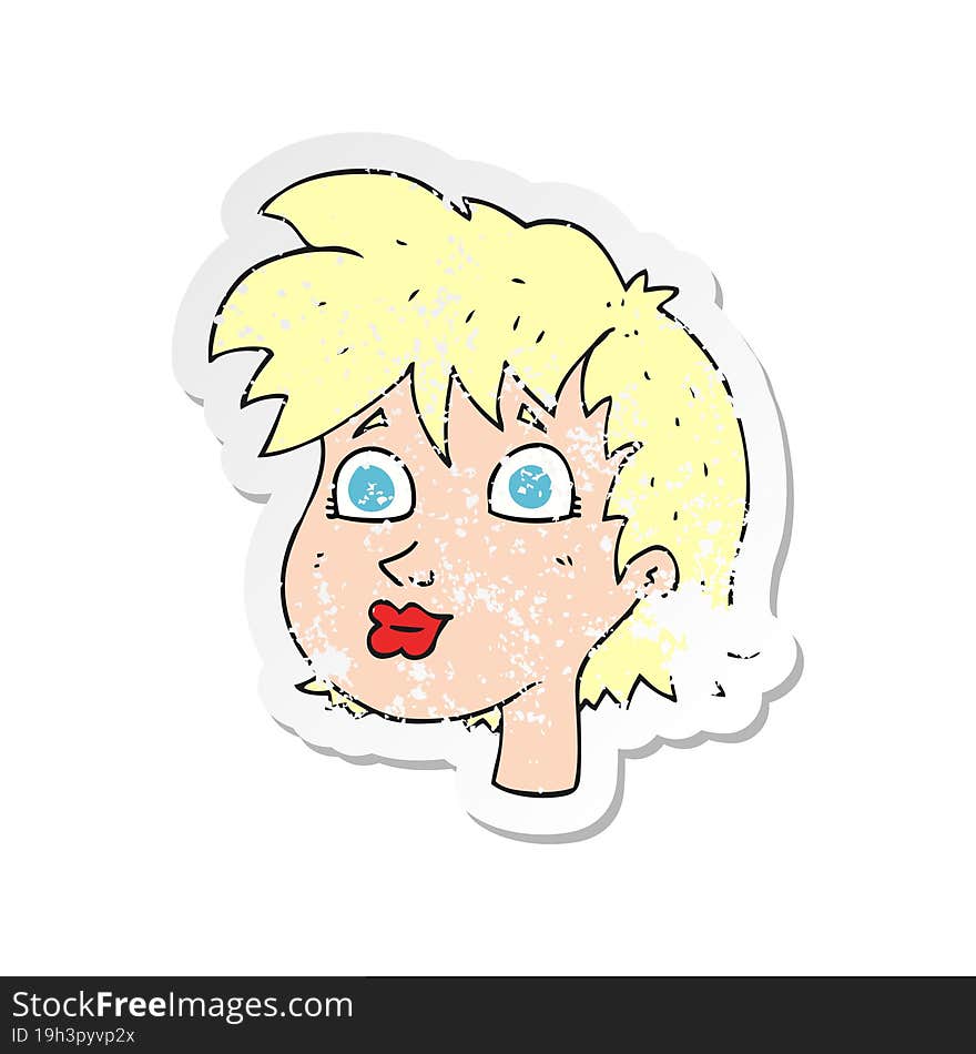 retro distressed sticker of a cartoon female face