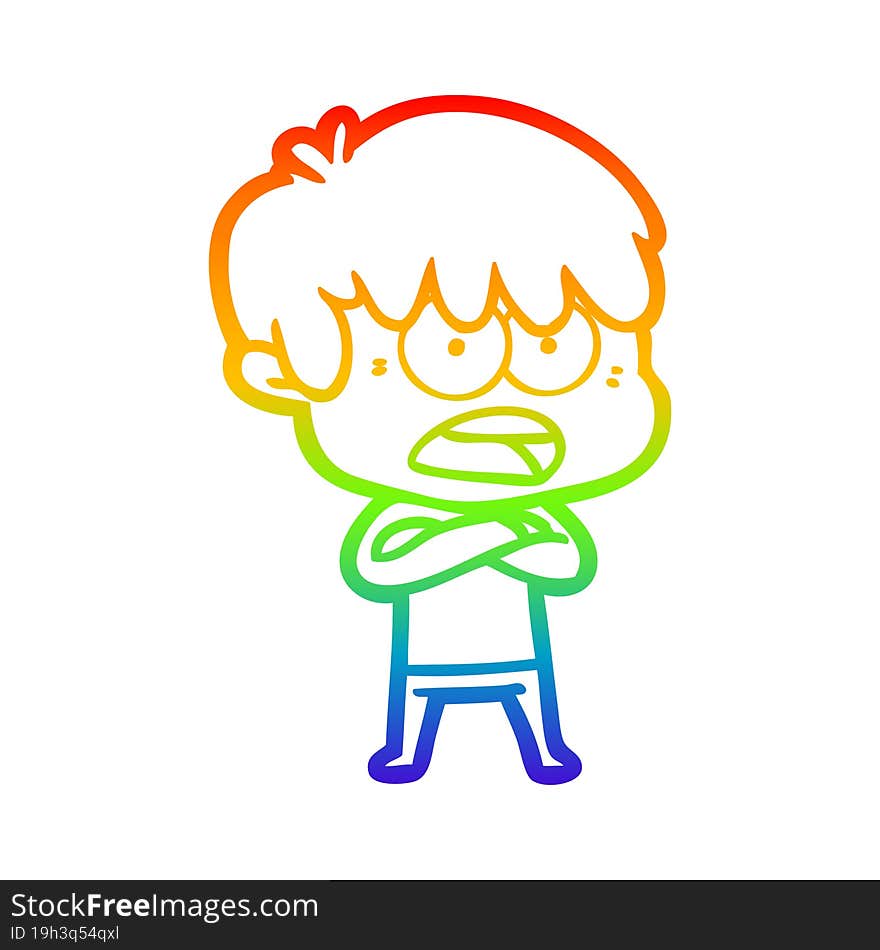 rainbow gradient line drawing worried cartoon boy