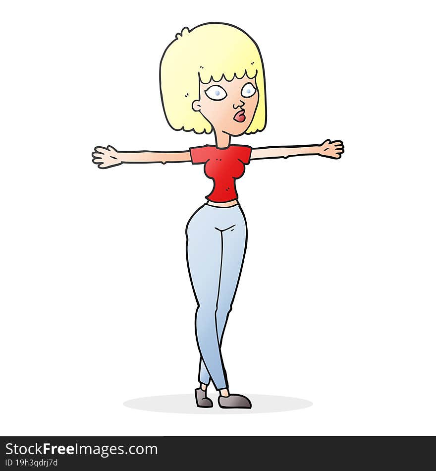 cartoon woman spreading arms