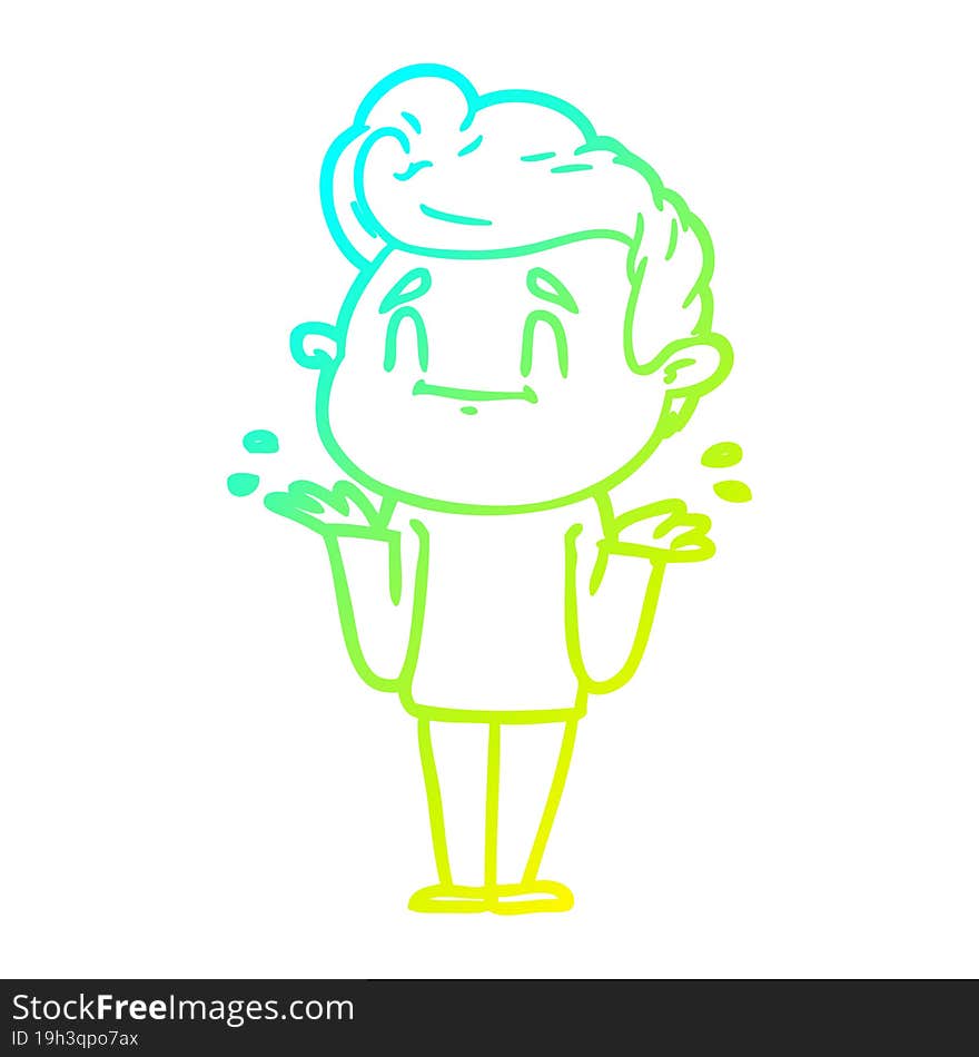 Cold Gradient Line Drawing Happy Cartoon Man Shrugging