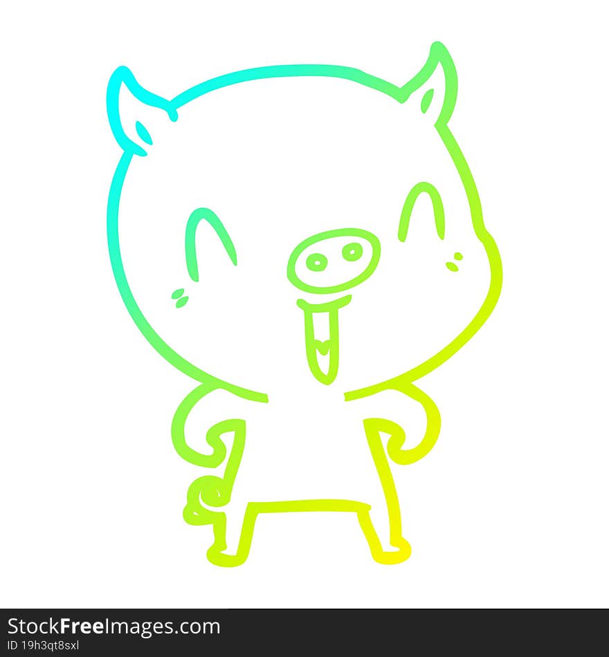 cold gradient line drawing of a happy cartoon pig