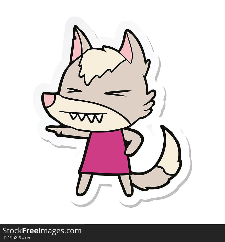 sticker of a angry wolf cartoon