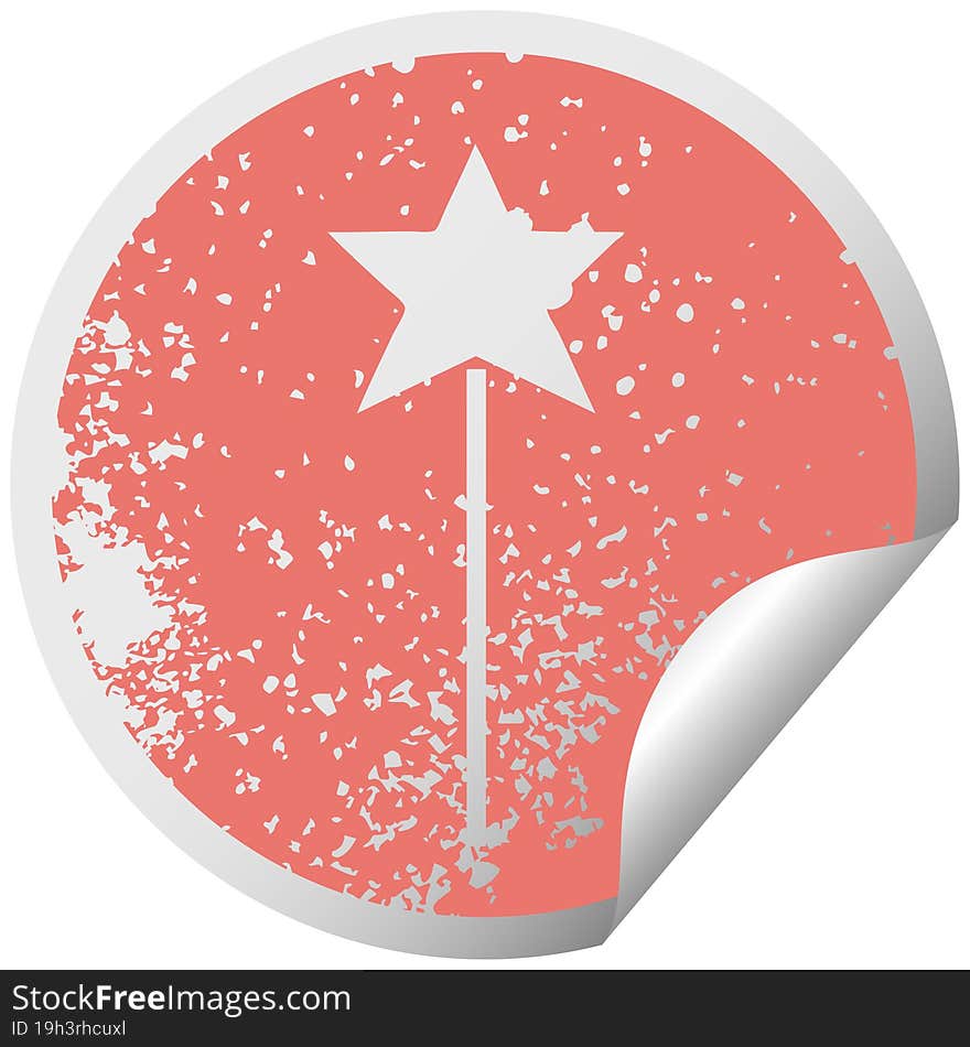 distressed circular peeling sticker symbol star wand