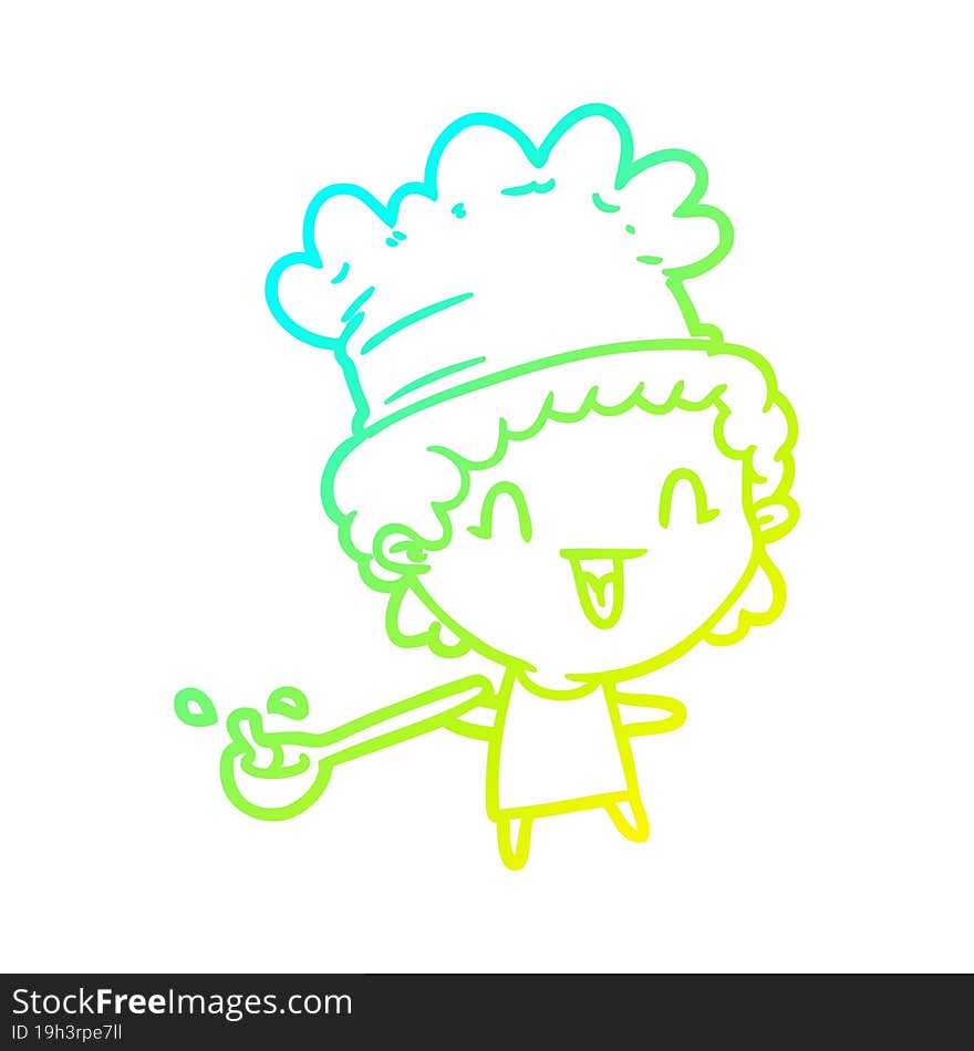 cold gradient line drawing of a cute cartoon happy chef