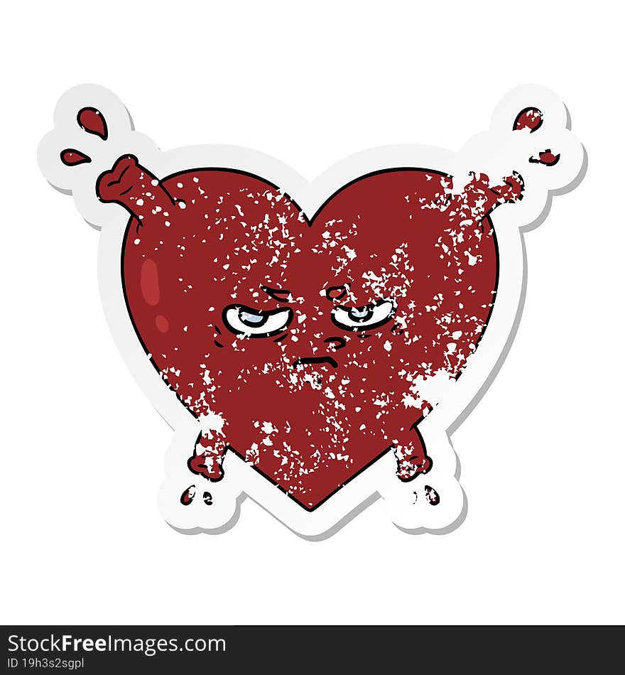 distressed sticker of a cartoon heart