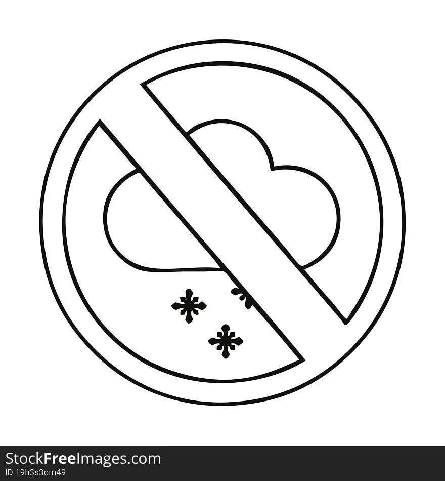 line drawing cartoon of a no snow allowed sign