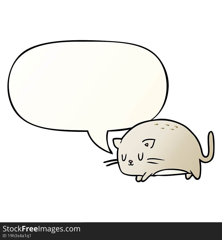 cute fat cartoon cat and speech bubble in smooth gradient style