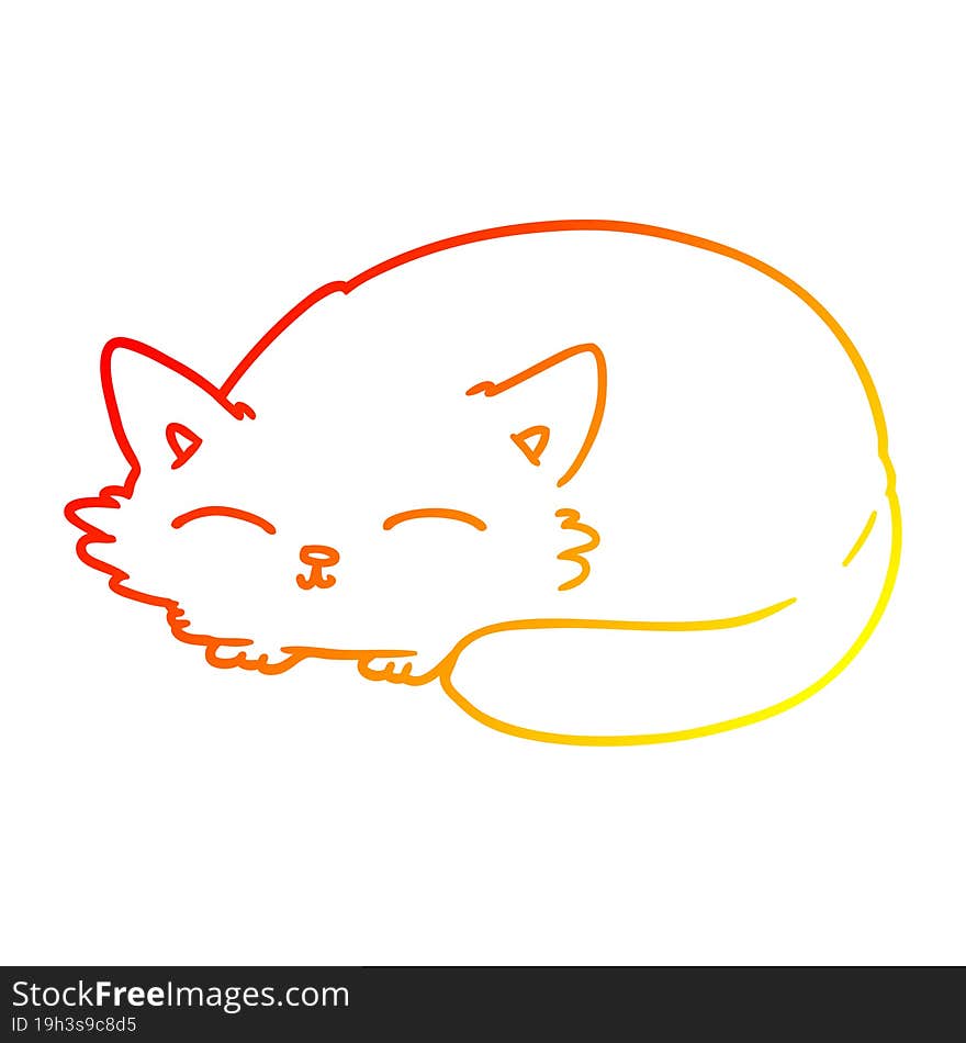 warm gradient line drawing cartoon cat sleeping