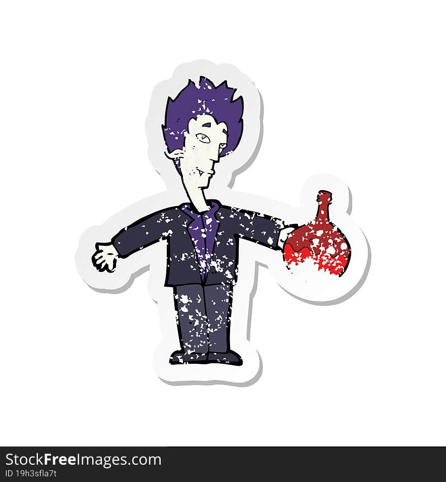 retro distressed sticker of a cartoon vampire with blood