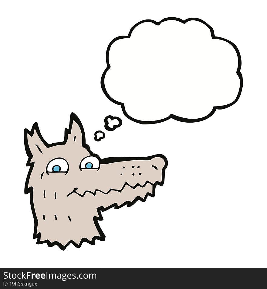 cartoon wolf head with thought bubble