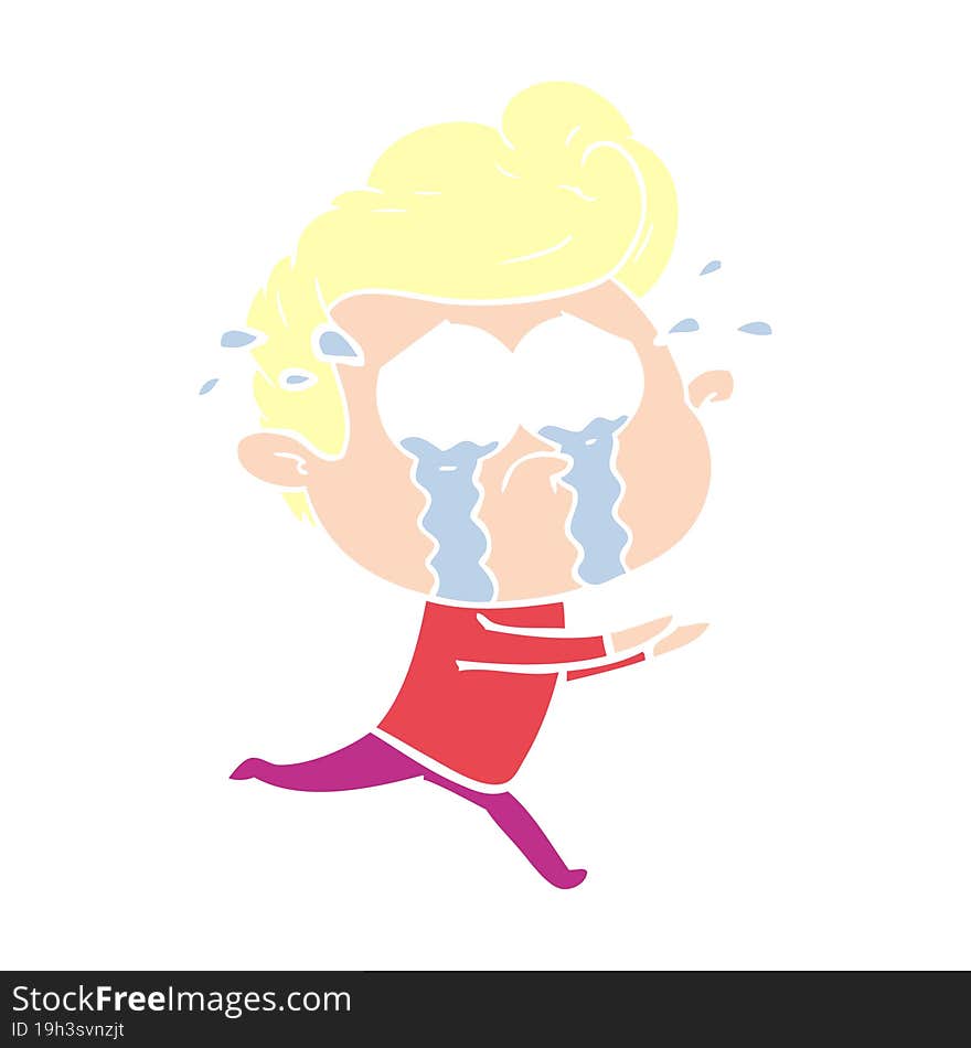 flat color style cartoon crying man running