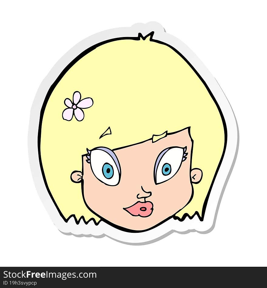 sticker of a cartoon happy female face