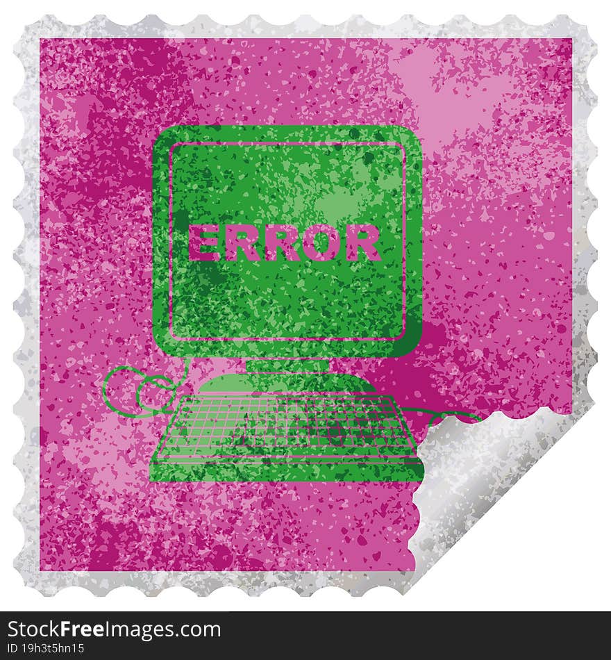 computer error vector illustration square peeling sticker. computer error vector illustration square peeling sticker