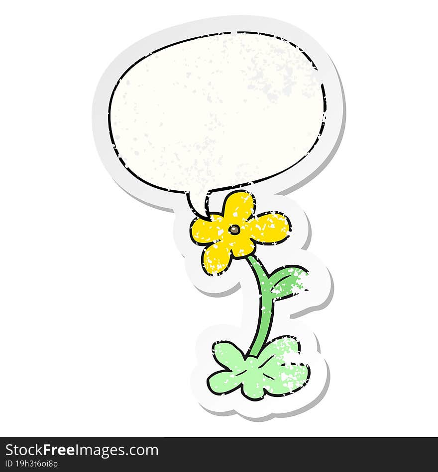 cartoon flower and speech bubble distressed sticker