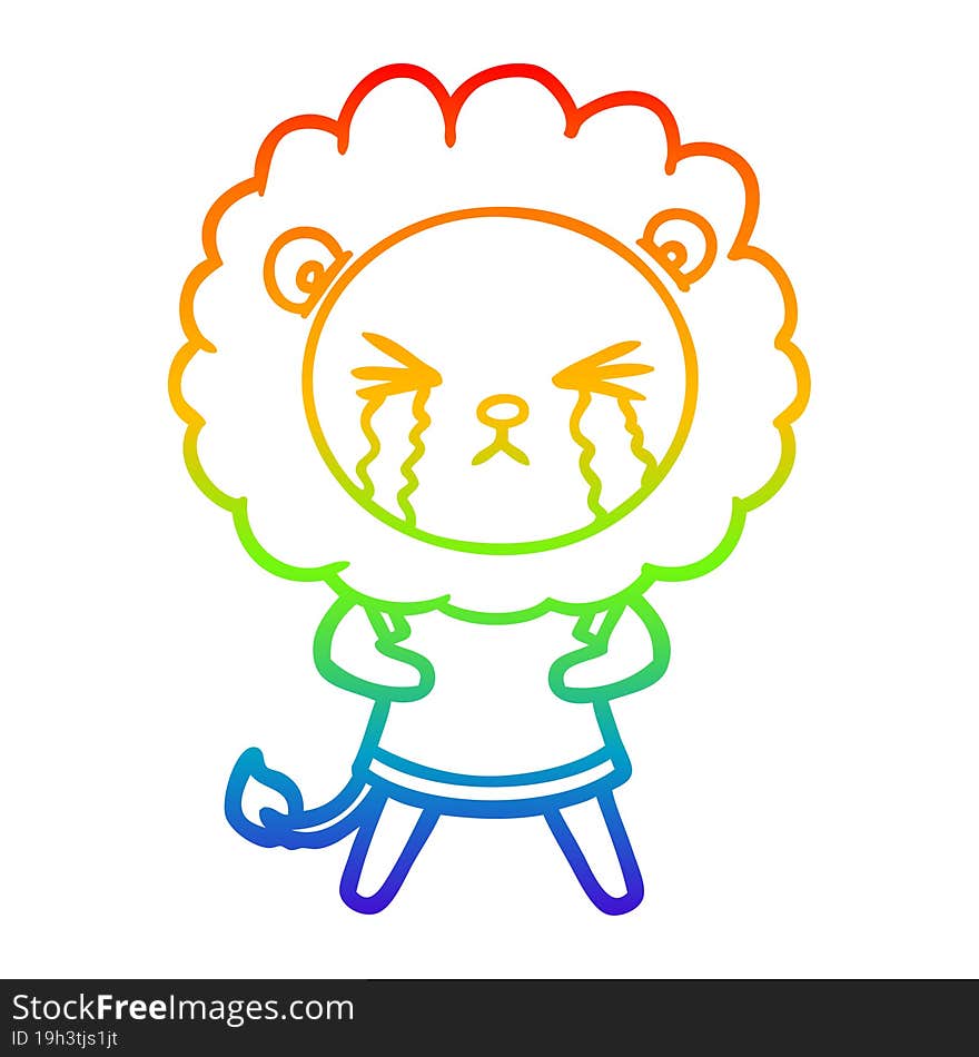 Rainbow Gradient Line Drawing Cartoon Crying Lion