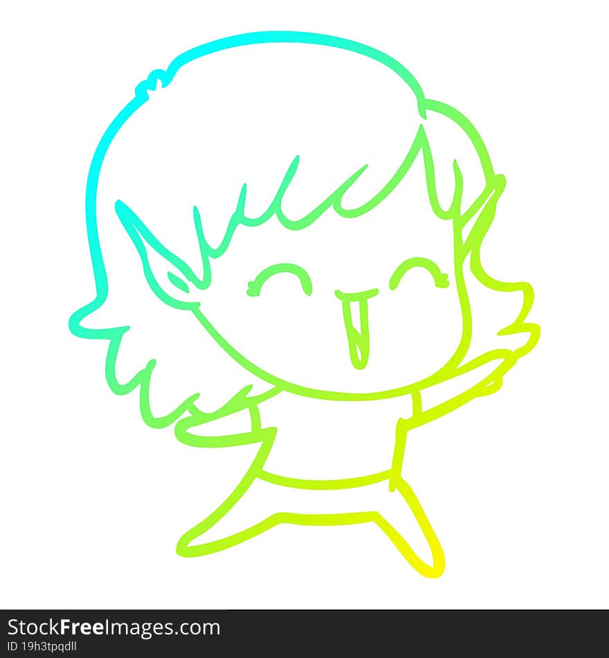 cold gradient line drawing cartoon elf girl