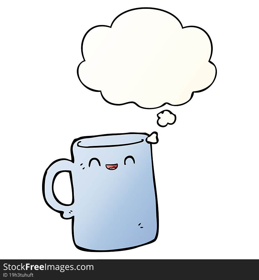 cartoon mug and thought bubble in smooth gradient style