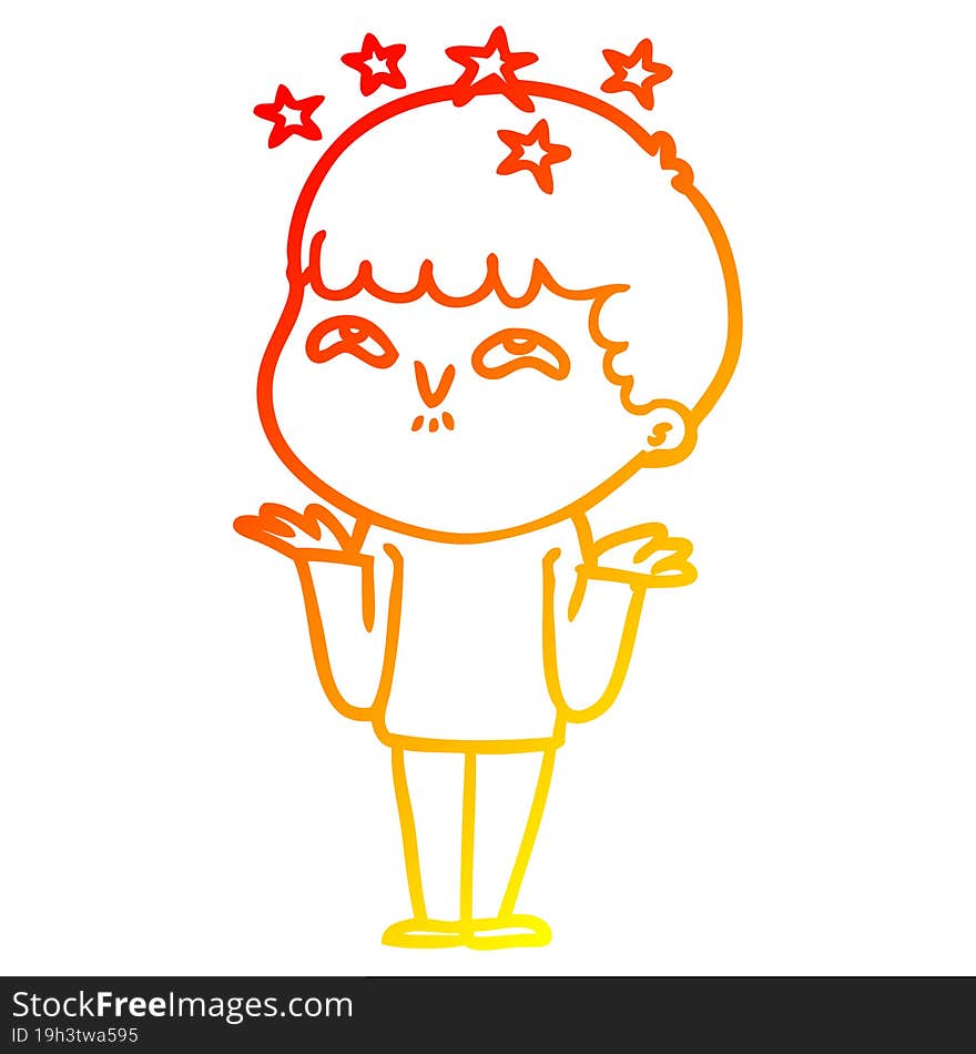 Warm Gradient Line Drawing Cartoon Amazed Boy