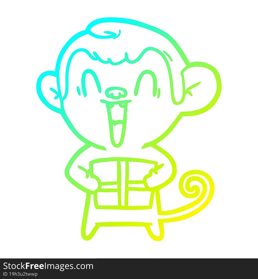 cold gradient line drawing cartoon laughing monkey